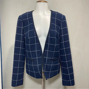 Trina Turk - Navy & White Windowpane Print Clasped Blazer Sz 6